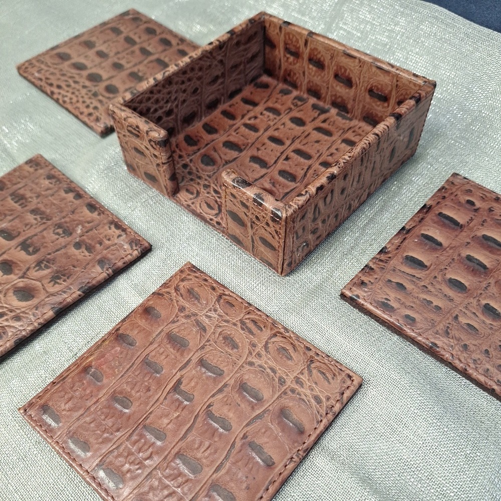 Leather Croc Embossed Coaster Set Restoration Hardware‎ Barware Square Coasters